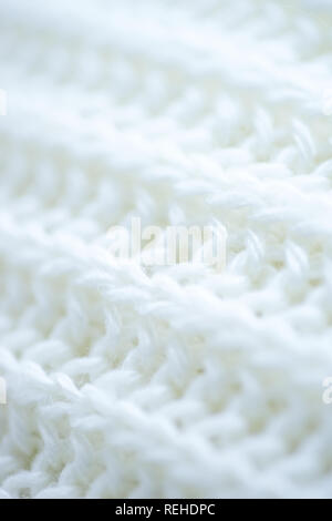 Makro Hintergrund weißer Wolle gestrickten Textilien. Stockfoto
