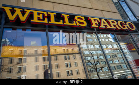 New York NY/USA - Januar 13, 2019 eine Niederlassung von Wells Fargo in New York am Sonntag, den 13. Januar 2019. (Â© Richard B. Levine) Stockfoto