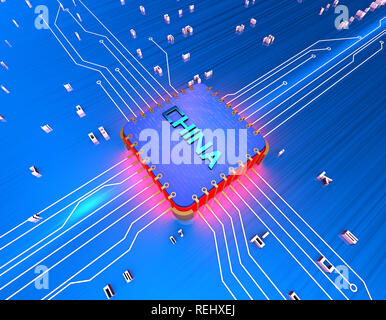 Chinas elektronischen Chip Technologie, Daten-Übertragung und Speicherung, große Daten- und Kommunikationstechnik, elektronische Ausrüstung CPU-Technologie Stockfoto