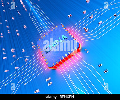 Chinas elektronischen Chip Technologie, Daten-Übertragung und Speicherung, große Daten- und Kommunikationstechnik, elektronische Ausrüstung CPU-Technologie Stockfoto