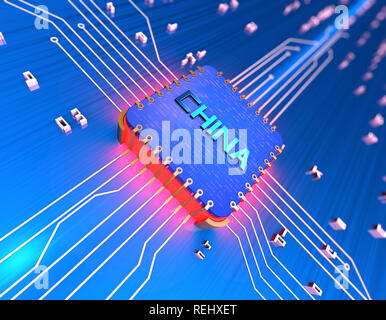 Chinas elektronischen Chip Technologie, Daten-Übertragung und Speicherung, große Daten- und Kommunikationstechnik, elektronische Ausrüstung CPU-Technologie Stockfoto