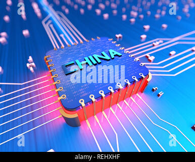 Chinas elektronischen Chip Technologie, Daten-Übertragung und Speicherung, große Daten- und Kommunikationstechnik, elektronische Ausrüstung CPU-Technologie Stockfoto