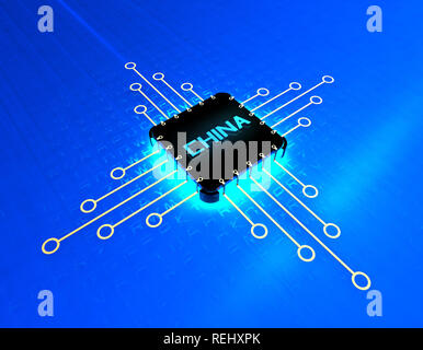 Chinas elektronischen Chip Technologie, Daten-Übertragung und Speicherung, große Daten- und Kommunikationstechnik, elektronische Ausrüstung CPU-Technologie Stockfoto
