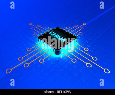 Chinas elektronischen Chip Technologie, Daten-Übertragung und Speicherung, große Daten- und Kommunikationstechnik, elektronische Ausrüstung CPU-Technologie Stockfoto
