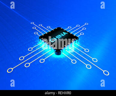Chinas elektronischen Chip Technologie, Daten-Übertragung und Speicherung, große Daten- und Kommunikationstechnik, elektronische Ausrüstung CPU-Technologie Stockfoto