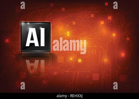 AI Künstliche Intelligenz Technologie-CPU Chipsatz mit print Leiterplatte dot Verbindungslinie element Abstract background Vektor eps Abbildung 10 Stock Vektor