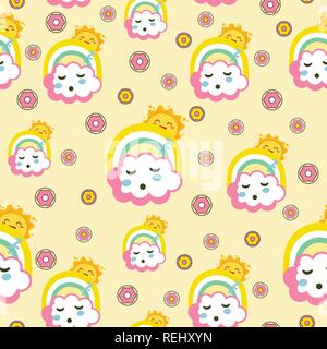 Schlafen cloud mit lustigen Sun nahtlose Muster Stock Vektor