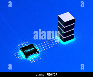 Chinas elektronischen Chip Technologie, Daten-Übertragung und Speicherung, große Daten- und Kommunikationstechnik, elektronische Ausrüstung CPU-Technologie Stockfoto
