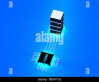Chinas elektronischen Chip Technologie, Daten-Übertragung und Speicherung, große Daten- und Kommunikationstechnik, elektronische Ausrüstung CPU-Technologie Stockfoto