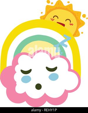 Schlafen cloud mit lustigen Sonne und Regenbogen nahtlose Stock Vektor