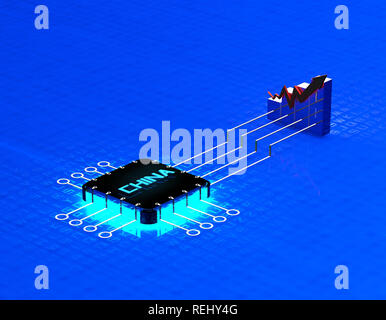 Chinas elektronischen Chip Technologie, Daten-Übertragung und Speicherung, große Daten- und Kommunikationstechnik, elektronische Ausrüstung CPU-Technologie Stockfoto