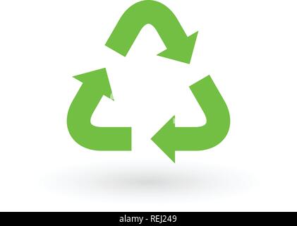 Drei grüne Pfeile mit. eco Recycling Symbol. eco Zeichen isoliert auf Weiss. Vektor Wiederverwendung Abbildung. Grüne Symbol. Stock Vektor