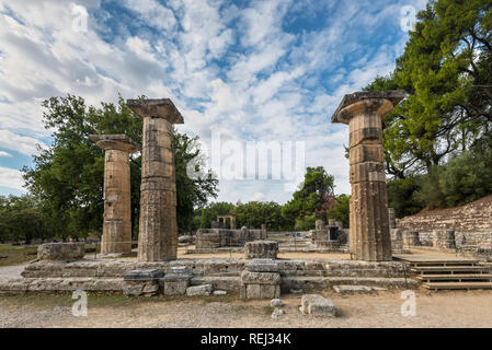 Die Ruinen der Tempel der Hera, Olympia, Griechenland Stockfoto