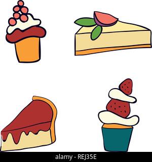 Hand süße Kuchen Schichten erstellten Vektor Illustration. Doodle Abbildung. Kuchenstückchen, Schokolade, cokie und Süßigkeiten in doodle Stil. Vektor Lllustrat Stock Vektor