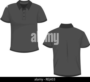 Schwarz/Dunkelgrau Polo t-shirt Mock up, Vorder- und Rückansicht, auf weißem Hintergrund. Design Poloshirt, Vorlage und Modellerstellung für Drucken. Vektor il Stock Vektor