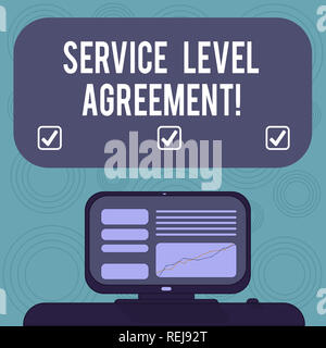 Konzeptionelle Hand schreiben Übersicht Service Level Agreement. Business foto Präsentation Verpflichtung zwischen einem Dienstleistungserbringer und einem Client Computer montiert Stockfoto
