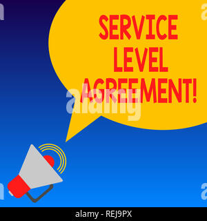 Handschrift text Service Level Agreement. Begriff Sinne Verpflichtung zwischen einem Dienstleister und einem client Megafon mit Lautstärke Symbol und Blan Stockfoto