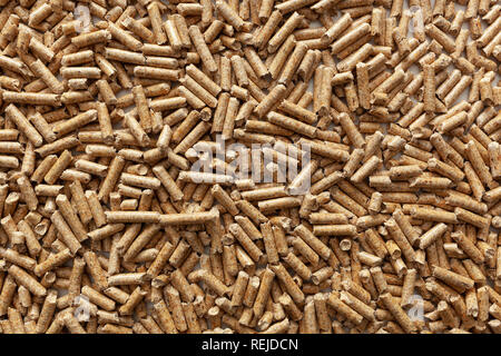 Hintergrund von Holzpellets für Öfen und Kessel. Stockfoto