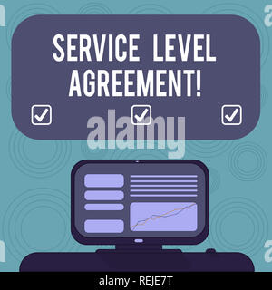 Konzeptionelle Hand schreiben Übersicht Service Level Agreement. Business foto Präsentation Verpflichtung zwischen einem Dienstleistungserbringer und einem Client Computer montiert Stockfoto