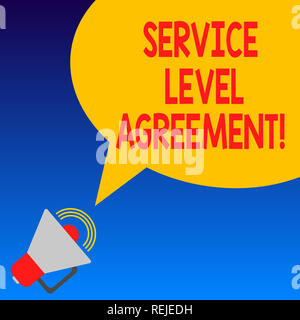 Handschrift text Service Level Agreement. Begriff Sinne Verpflichtung zwischen einem Dienstleister und einem client Megafon mit Lautstärke Symbol und Blan Stockfoto