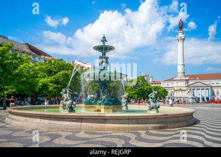 Brunnen in Rossio Platz, Lissabon, Portugal Stockfoto
