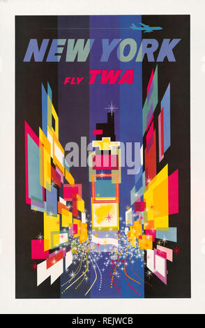 Abstrakte Interpretation des Times Square mit Jet fliegen Oben, 'New York, Fliegen TWA', Poster, David Klein, 1956 Stockfoto