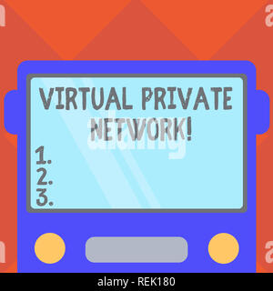 Handschrift Text schreiben Virtual Private Network. Begriff Sinne Netzwerk, das über öffentliche Leitungen erstellt flache Front Ansicht der Bus mit Bla aufgebaut ist Stockfoto