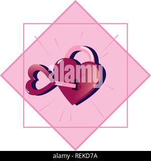Vorhängeschloss herzen Schlüssel happy valentines Tag Vector Illustration Stock Vektor