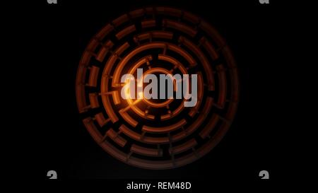 3D-kreisförmigen Labyrinth mit einem hellen roten Blitz Stockfoto