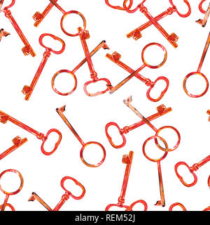 Eine nahtlose Aquarell Muster mit Hand gezeichnet Golden Skeleton Keys Stockfoto