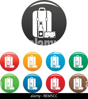 Travel Bag Lunch Icons Set 9 Farbe Vektor isoliert auf Weiss für jedes Design Stock Vektor