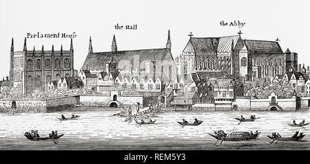 Westminster, London, England, hier in 1647 gesehen und zeigt das Parlament, dem Rathaus und der Abtei, die nach dem Drucken von Hollar. Von London Bilder, veröffentlicht 1890 Stockfoto