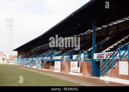 Allgemeine Ansicht von Chesterfield FC Football Ground, Recreation Ground, Saltergate, Chesterfield, Derbyshire, dargestellt am 9. April 1996 Stockfoto