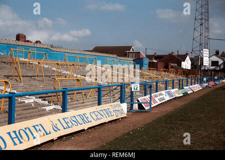 Allgemeine Ansicht von Chesterfield FC Football Ground, Recreation Ground, Saltergate, Chesterfield, Derbyshire, dargestellt am 9. April 1996 Stockfoto