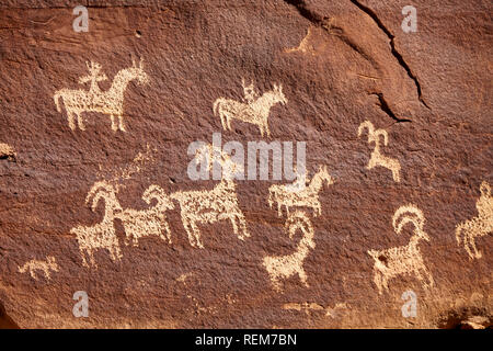 Ute indianische Felszeichnungen, Arches National Park, Moab, Utah, USA Stockfoto