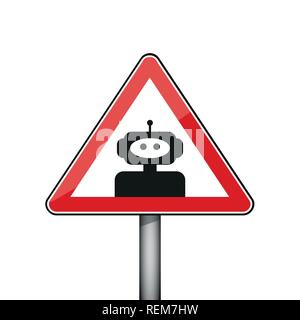 Dreieckigen Warnschild mit Roboter Vektor-illustration EPS 10. Stock Vektor