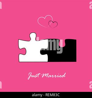 Just Married einladenden Karte für Hochzeit mit Puzzle auf rosa Vektor-illustration EPS 10. Stock Vektor