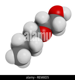 2-Butoxy-ethanol Lösungsmittel und Tenside Molekül. 3D-Rendering. Atome sind als Kugeln mit konventionellen Farbcodierung: Wasserstoff (weiß), carb vertreten Stockfoto