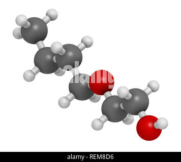 2-Butoxy-ethanol Lösungsmittel und Tenside Molekül. 3D-Rendering. Atome sind als Kugeln mit konventionellen Farbcodierung: Wasserstoff (weiß), carb vertreten Stockfoto