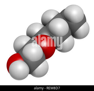 2-Butoxy-ethanol Lösungsmittel und Tenside Molekül. 3D-Rendering. Atome sind als Kugeln mit konventionellen Farbcodierung: Wasserstoff (weiß), carb vertreten Stockfoto