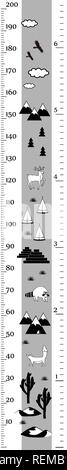Vektor Höhe chart in minimalistischen skandinavischen Stil. Meter Wand oder Höhe Meter, Zentimeter und Zoll. Schwarz und Weiß. Stock Vektor