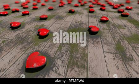 Rotes Herz auf dem Boden, 3D-Rendering Stockfoto