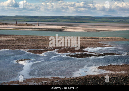 Blick auf Ross Sands Beacons aus der heiligen Insel, Northumberland Stockfoto