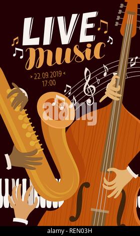 Live musik Plakat. Blues, Jazz, Musical Festival Konzept. Vector Illustration Stock Vektor