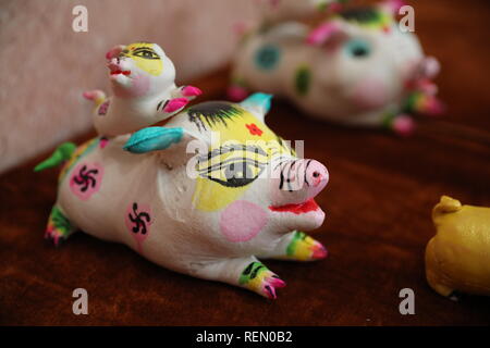 Xi'an, China. 22 Jan, 2019. Das Schwein geformte gedämpfte Brötchen beim Folk Festival in Xi'an, Provinz Shaanxi im Nordwesten Chinas gesehen werden kann. Credit: Sipa Asien/Pacific Press/Alamy leben Nachrichten Stockfoto