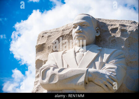 WASHINGTON DC - 27. AUGUST 2018: Das Martin Luther King Jr. Memorial, mit einem Porträt der Civil Rights Leader in Granit gehauen, war Stockfoto