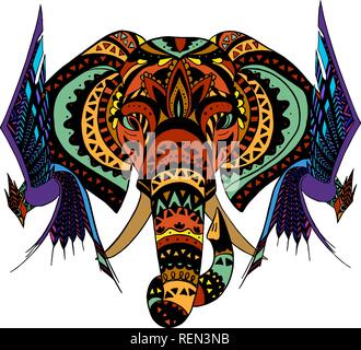 Jahrgang Grafik Vektor indischer Lotus ethnischen Elefant. African tribal Ornament. Stock Vektor