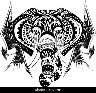 Jahrgang Grafik Vektor indischer Lotus ethnischen Elefant. African tribal Ornament. Stock Vektor
