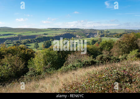 Anzeigen von Derbyshire Landschaft in der Nähe von Eyam, Peak District, England. Ein sonniger Herbsttag. Stockfoto