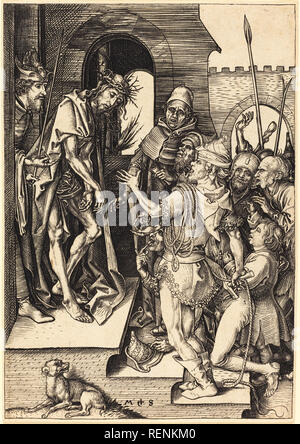 Ecce Homo. Vom: C. 1480. Maße: Blatt: 16,3 x 11,3 cm (6 7/16 x 4 7/16 in.). Medium: Gravur. Museum: Nationalgalerie, Washington DC. Autor: Martin Schongauer. Stockfoto